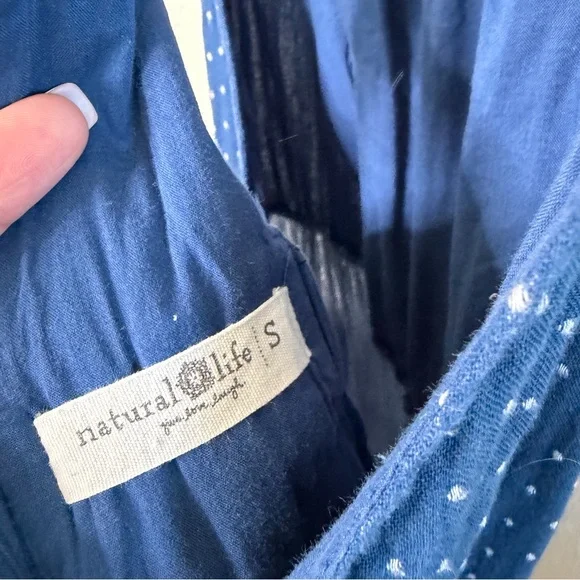 NATURAL LIFE Dakota Tie Overall Blue Polka Dot Gauze Jumpsuit Womens Size S - Picture 7 of 8